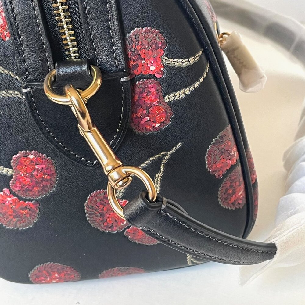 Coach Rowan Medium Satchel Cherry Black Leather Crossbody - Picture 5 of 11